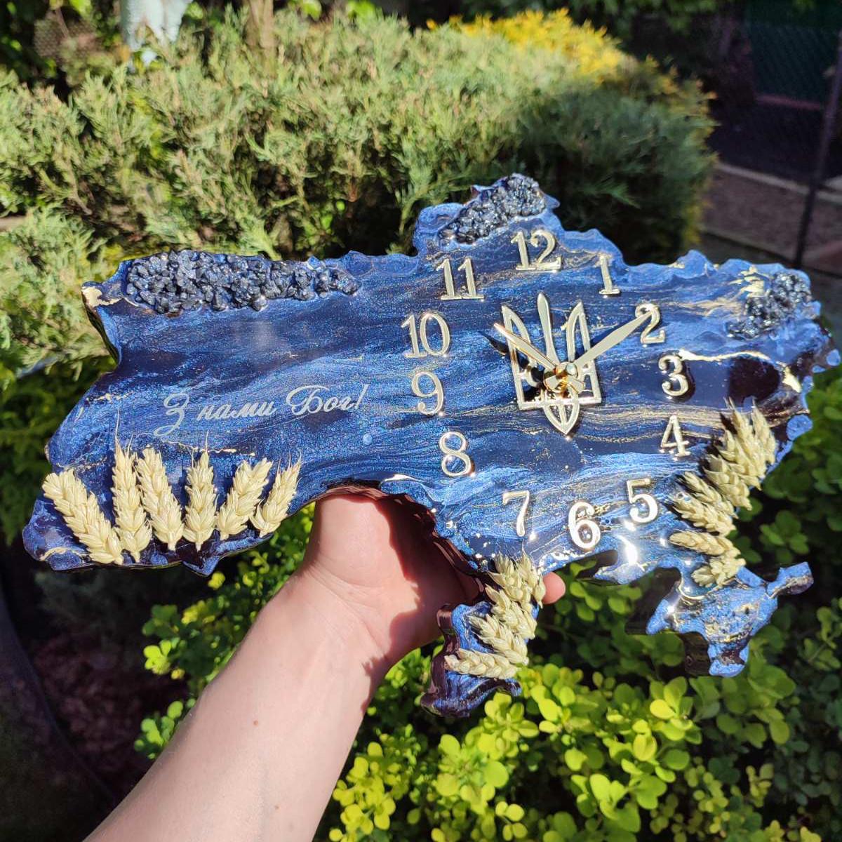 Часы настенные из эпоксидной смолы Карта Украины 150х100 см