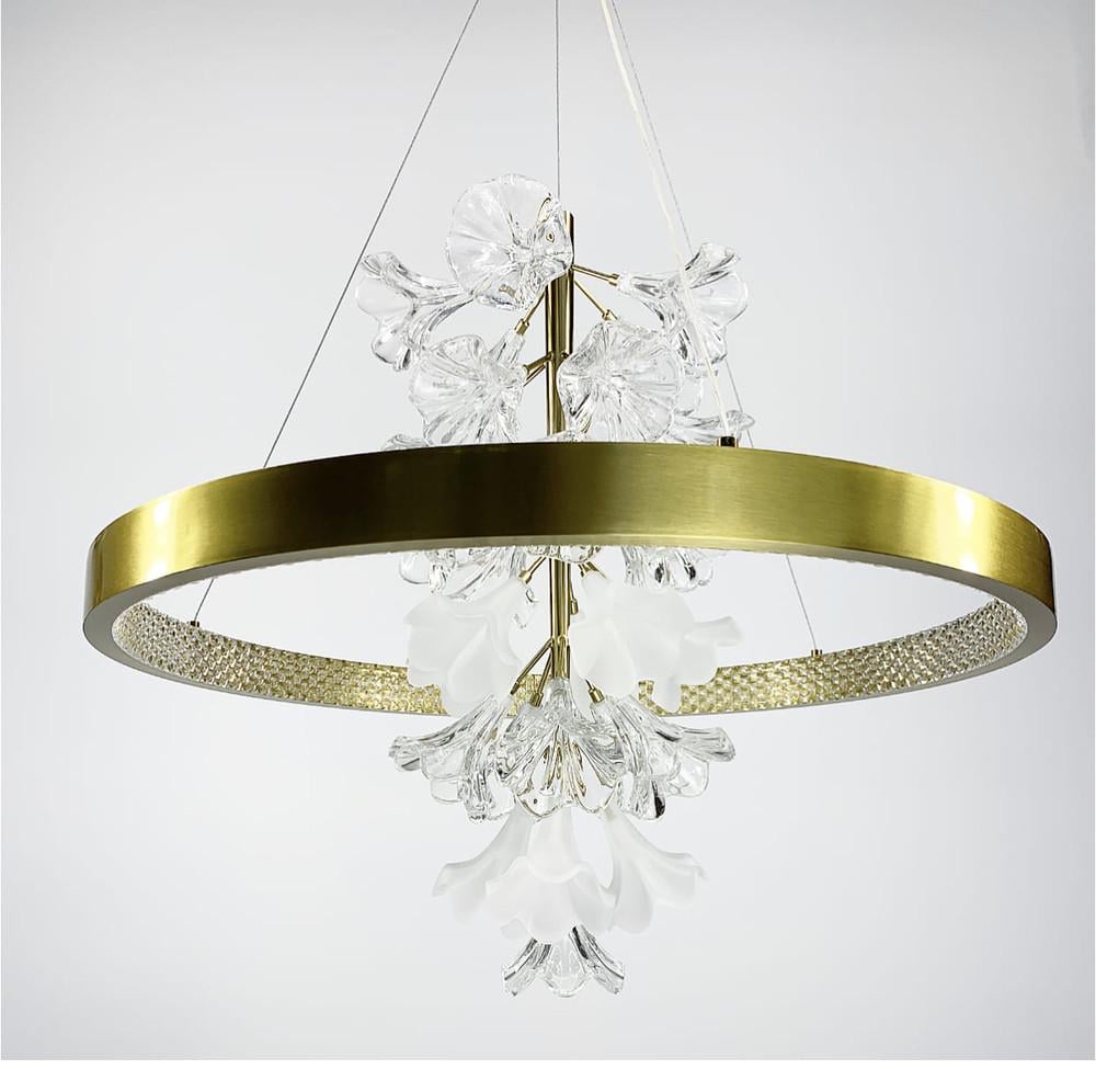 Люстра світлодіодна із ніжними квітами Ø 40 см Латунь (D 9001) - фото 1