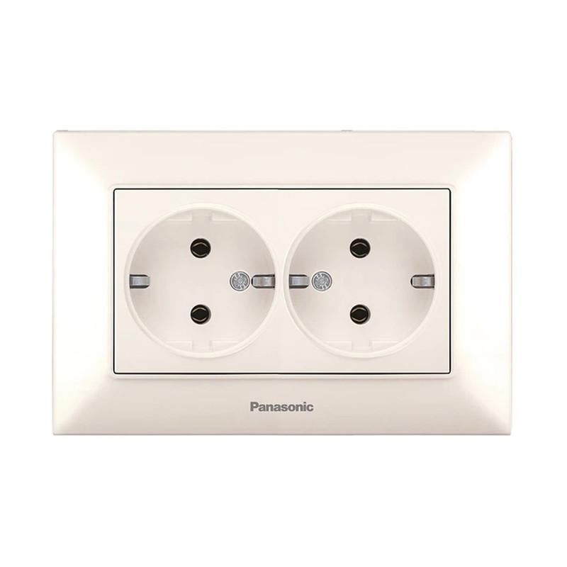Розетка двойная с заземлением Panasonic Arkedia Slim ABS Кремовый (WNTC02052BG-UA1)