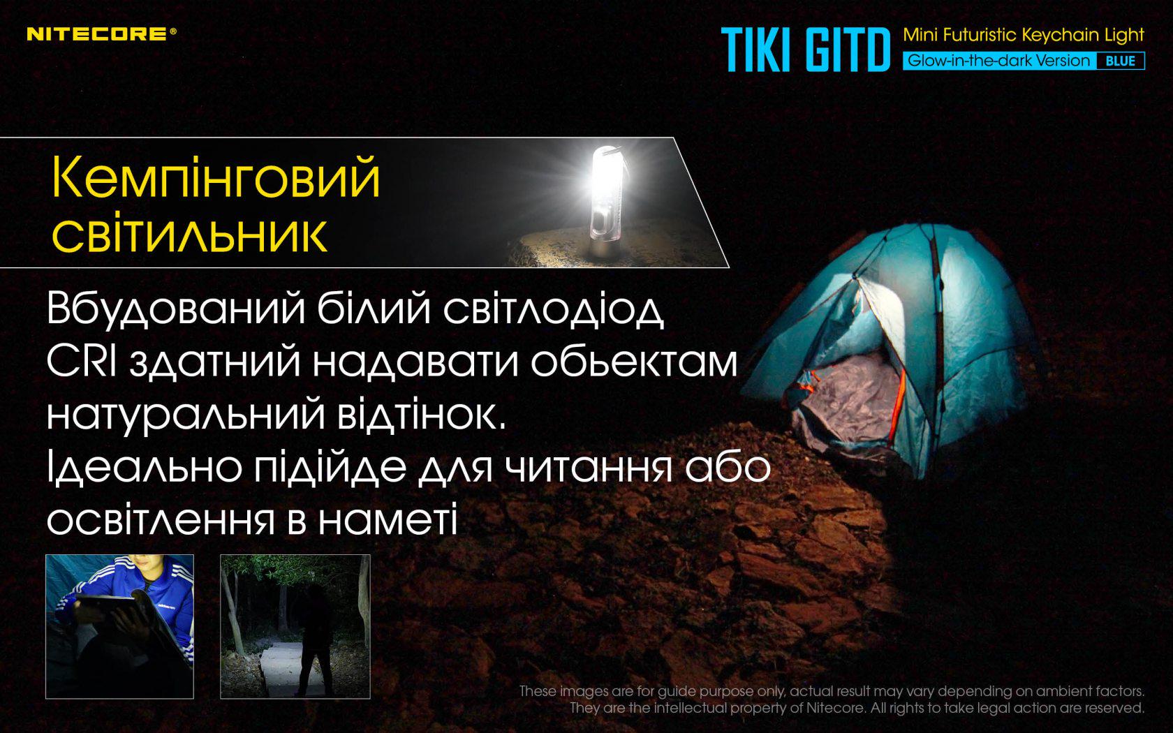 Фонарь наключительный Nitecore TIKI GITD Type-C люминесцентный с ультрафиолетом Blue (010331/1) - фото 23