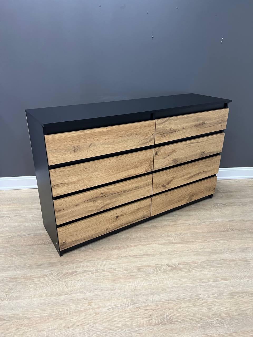 Комод на 8 ящиков без ручек Sydney 1404х410х860 мм Черный/Дуб Аппалачи - фото 1 Комод на 8 ящиков без ручек Sydney 1404х410х860 мм Черный/Дуб Аппалачи - фото 1