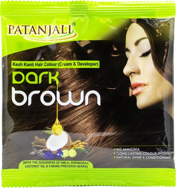 Крем-краска для волос Patanjali Kesh Kanti и проявитель 40 г Темно-коричневый (32124239)