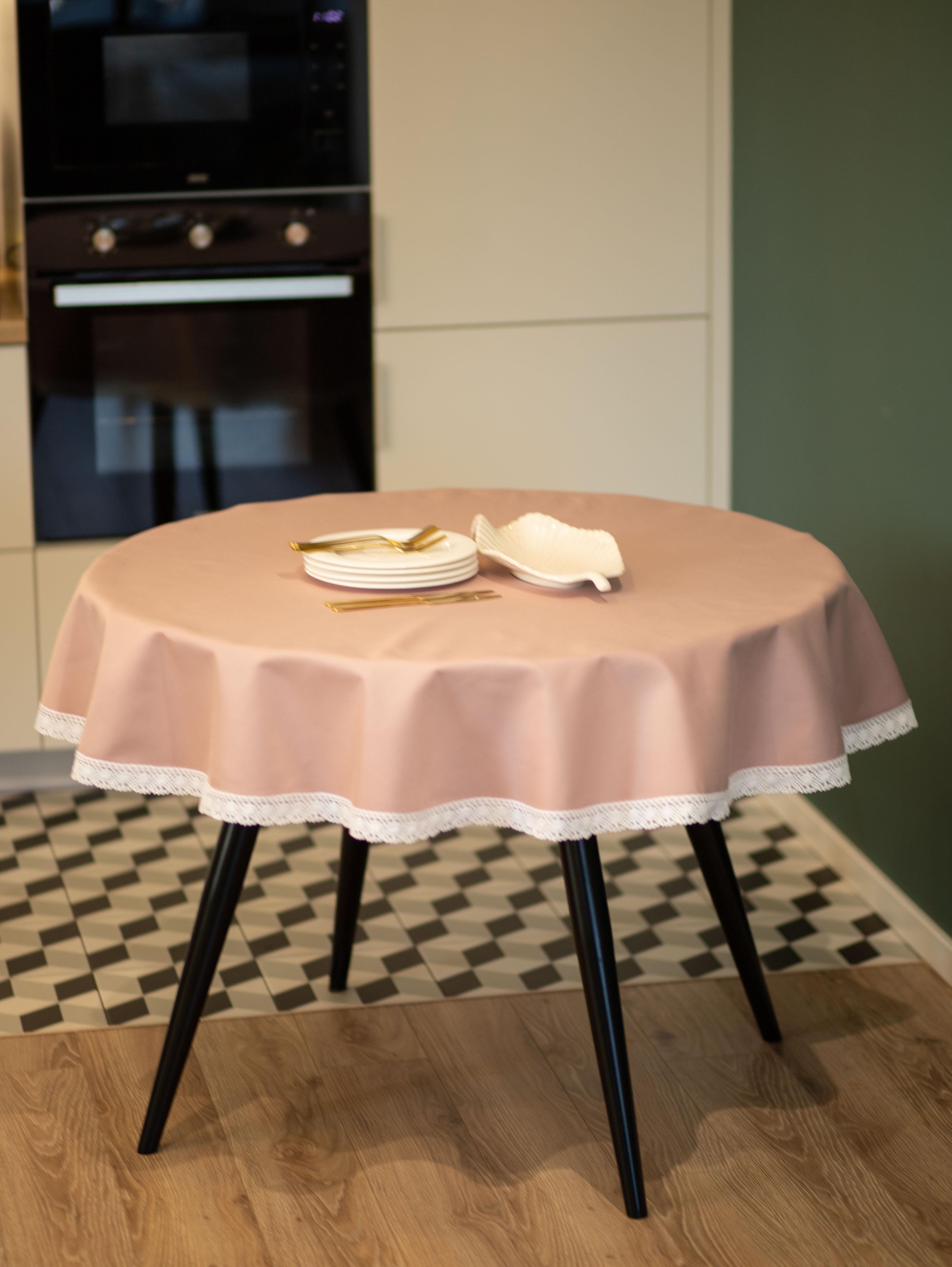 Скатертина на круглий стіл з мереживом 1,4 м Розовый (56-19/00) - фото 1 Скатертина на круглий стіл з мереживом 1,4 м Розовый (56-19/00) - фото 1