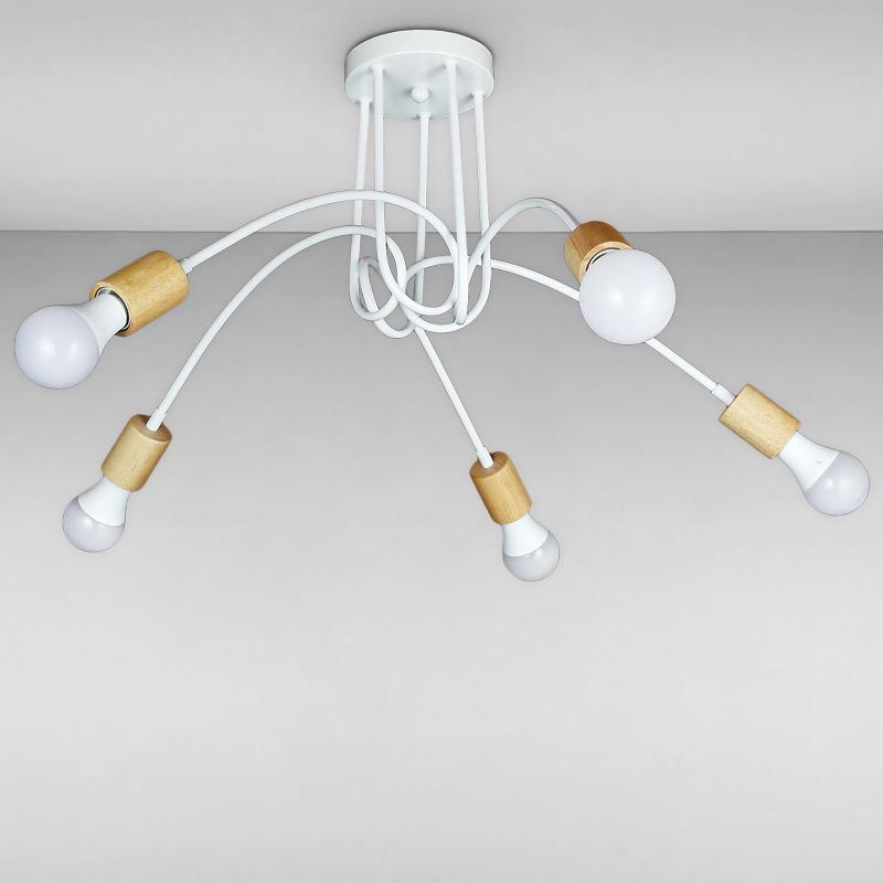 Люстра потолочная деревянная Light House LS-16266-5 WH на пять ламп Белый / Бежевый