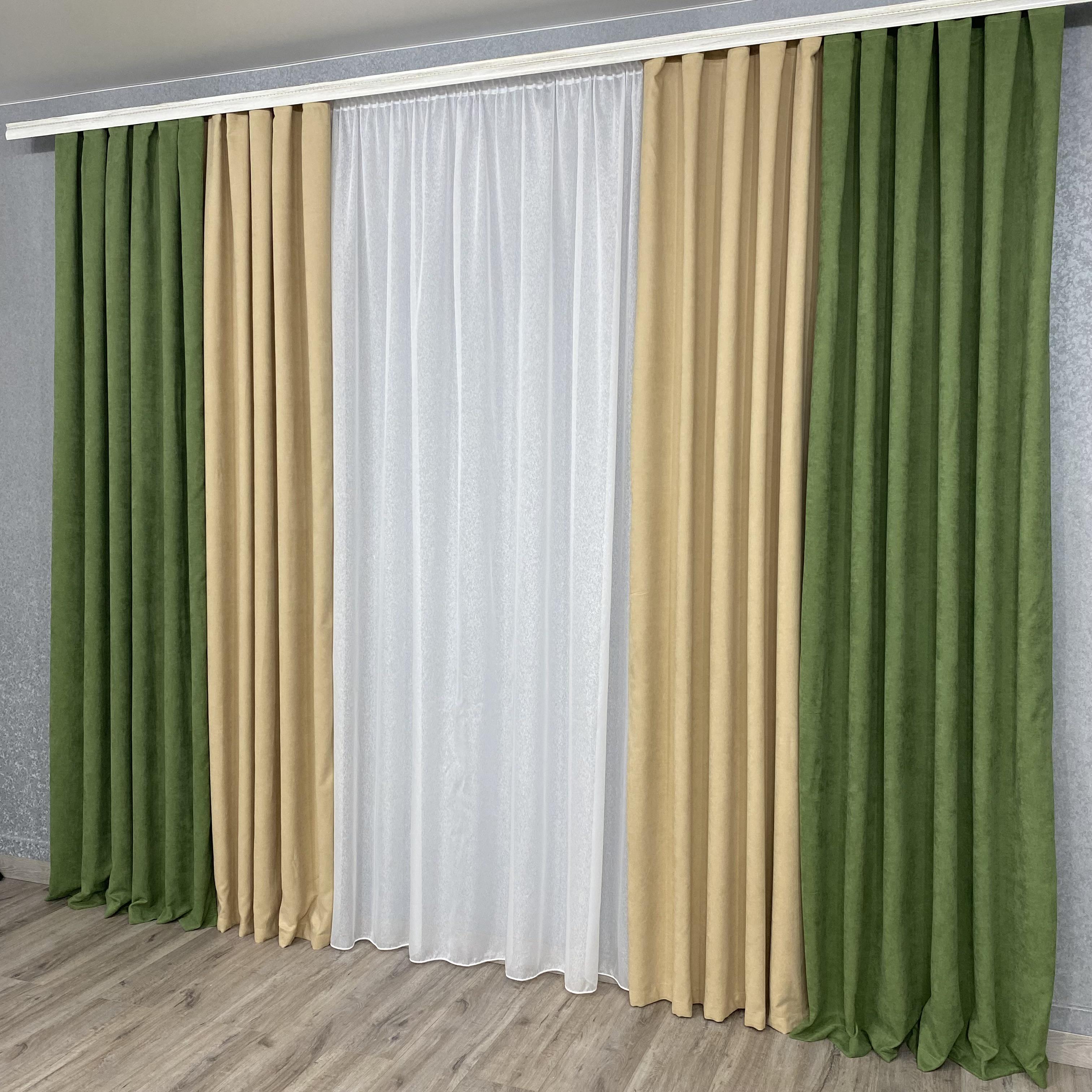 Шторы микровелюр TG Home Дуэт №450 1,50х2,70 м Зелено-бежевый (450-586/195) - фото 5 Шторы микровелюр TG Home Дуэт №450 1,50х2,70 м Зелено-бежевый (450-586/195) - фото 5