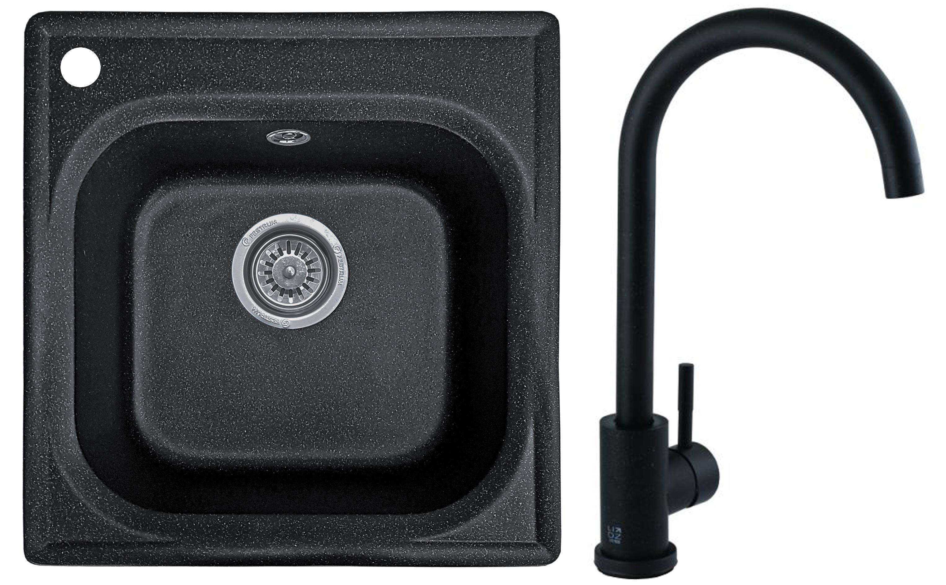 Мойка кухонная Valetti 1L со смесителем 430x440 мм Черный