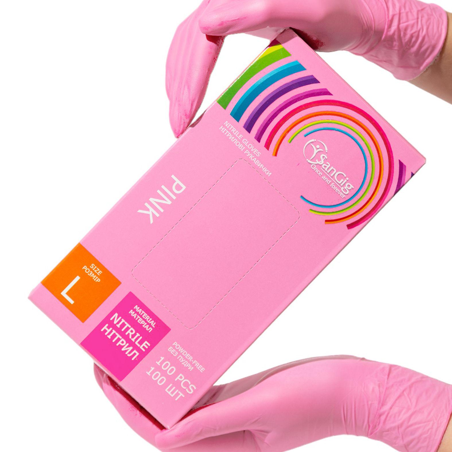 Перчатки нитриловые SanGig L 3,5 г 100 шт. Розовый (26139022)