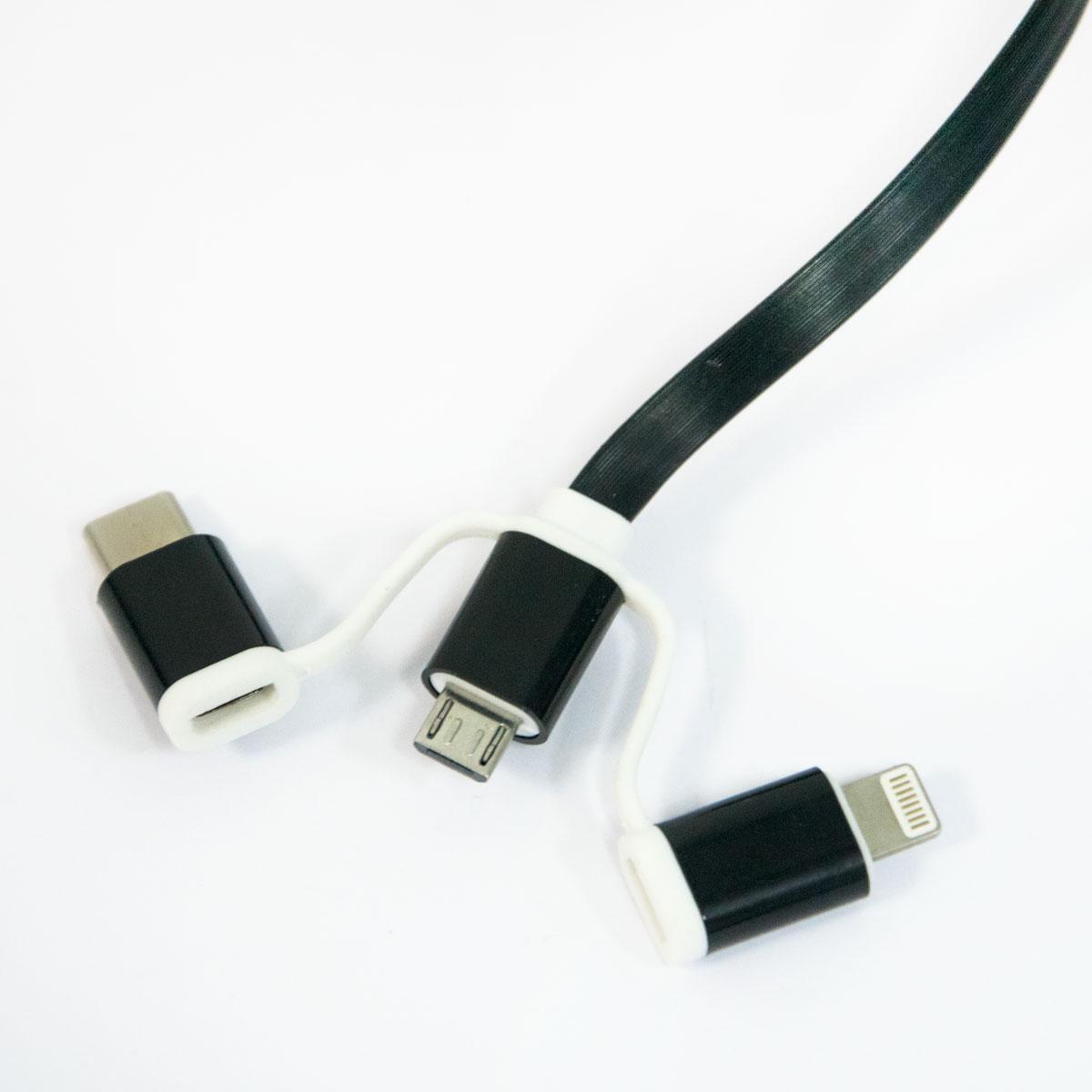 Кабель для зарядки Улитка Type-C/Micro USB/Lightning 3в1 90 см Черный/Белый (1009722-Black) - фото 5