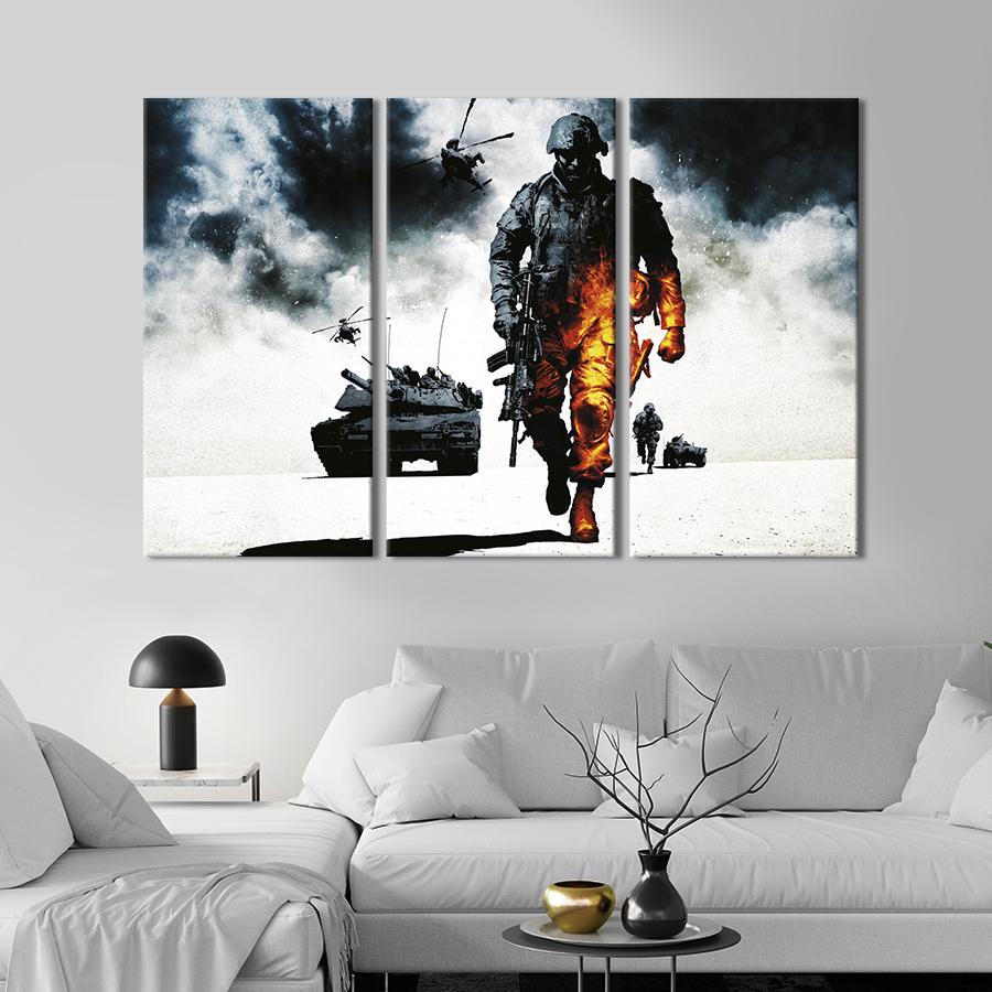 Картина на полотні триптих Стильна гра Battlefield: Bad Company 78x48 см (1461-31)