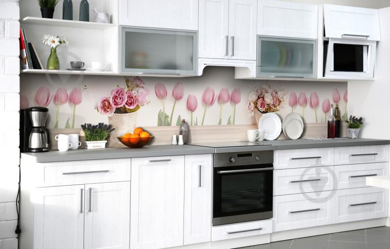 Скинали на кухню Zatarga «Тюльпановый привет» 600х2500 мм виниловая 3Д наклейка кухонный фартук самоклеящаяся