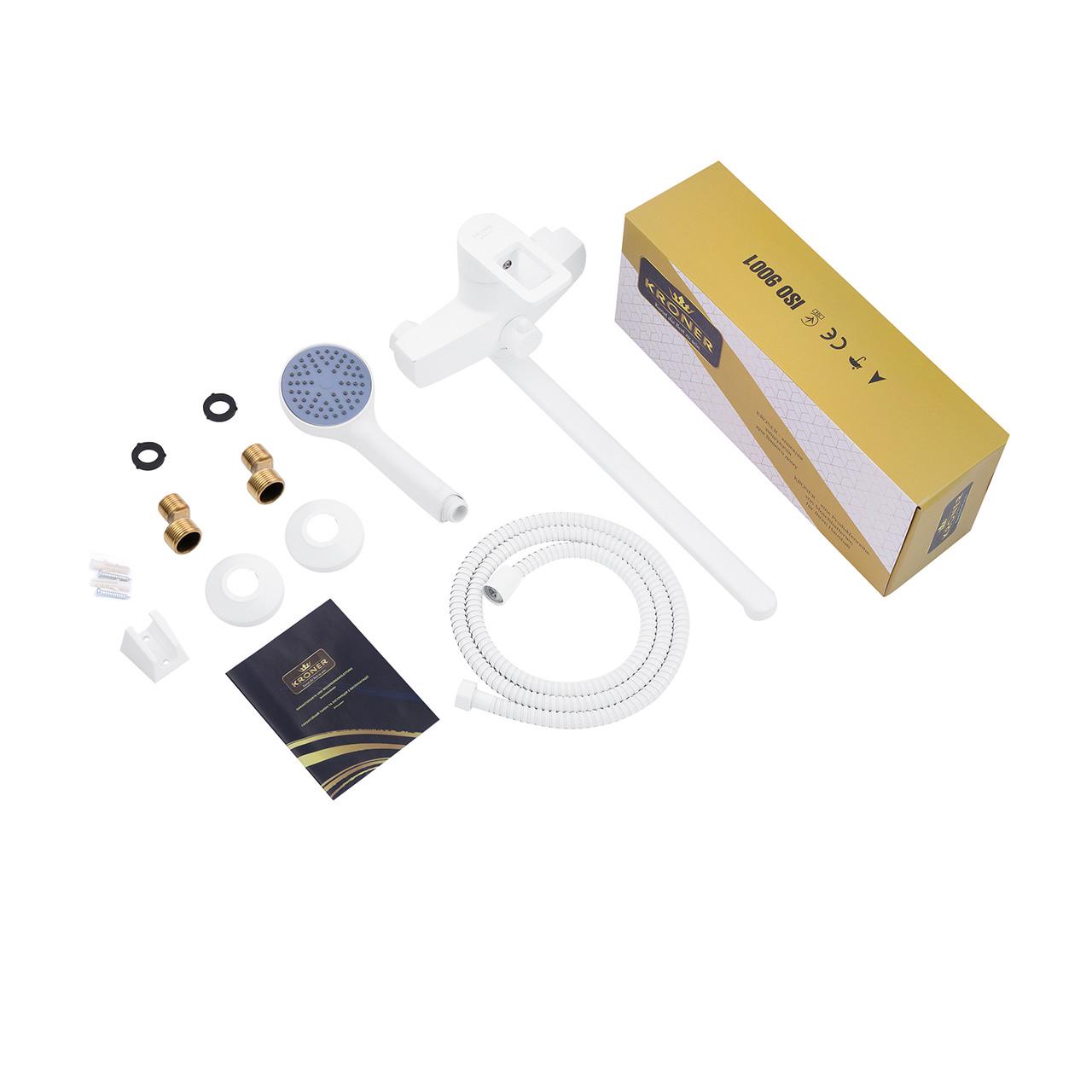 Змішувач для ванни Kroner KRM Zenda W070 з душовим гарнітуром Білий (CV022959) - фото 8 Змішувач для ванни Kroner KRM Zenda W070 з душовим гарнітуром Білий (CV022959) - фото 8