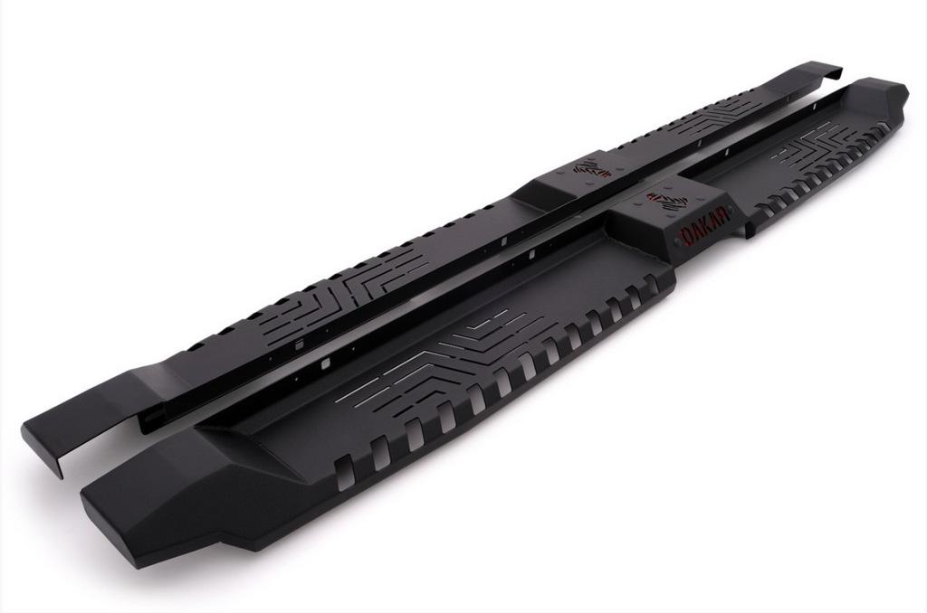 Бокові пороги Dakar V2 без LED Omsa Line для Mitsubishi L200 2015-2025 рр. чорний метал Чорний