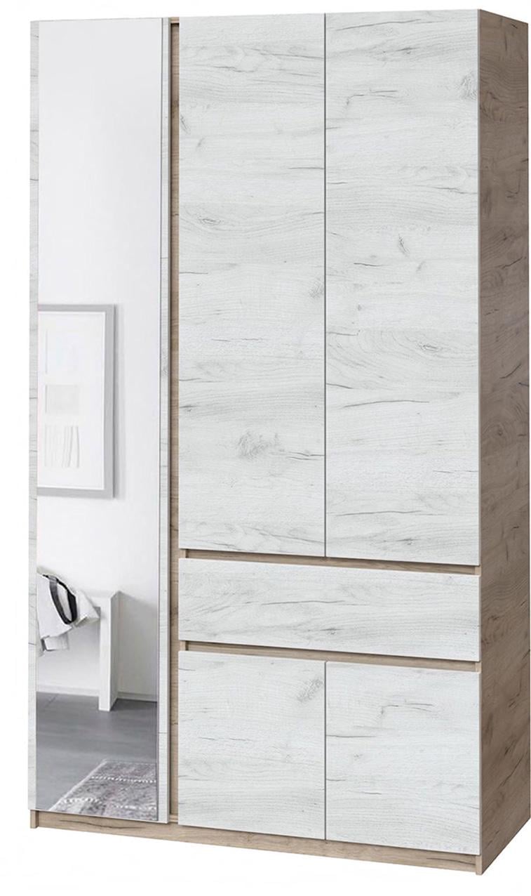 Шкаф для одежды без ручек с полками и ящиком из ЛДСП 1221х2000х520 мм Дуб крафт серый/Дуб крафт белый (20482) - фото 1