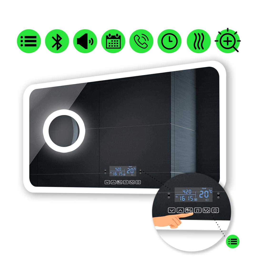 LED-зеркало 90x80 см с Smart-блоком и линзой с подсветкой и подогревом Ahana (Ahanag107)