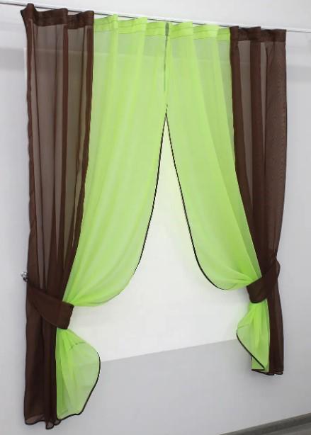 Занавеска на кухню/балкон шифон 270х170 см Венге/Салатовый (017к) - фото 4