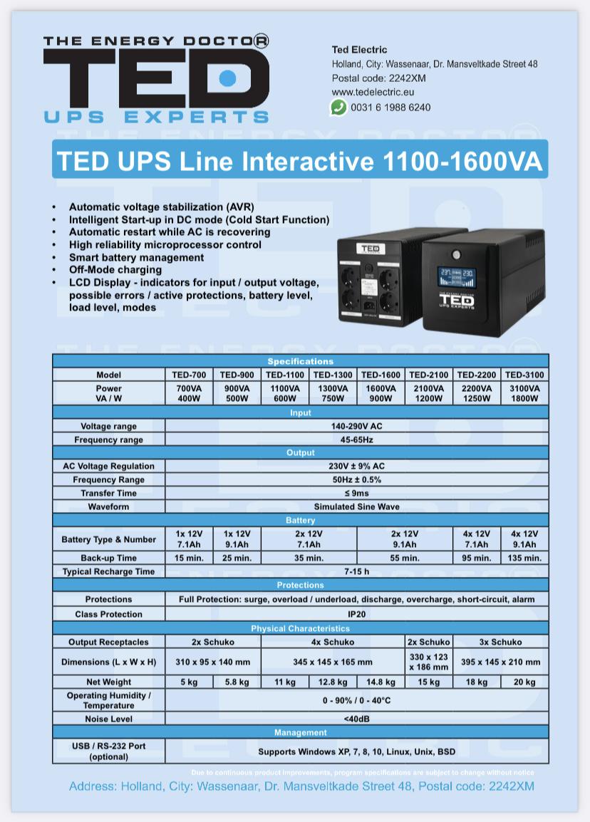 Джерело безперебійного живлення UPS TED 750W 1300VA (250043) - фото 7