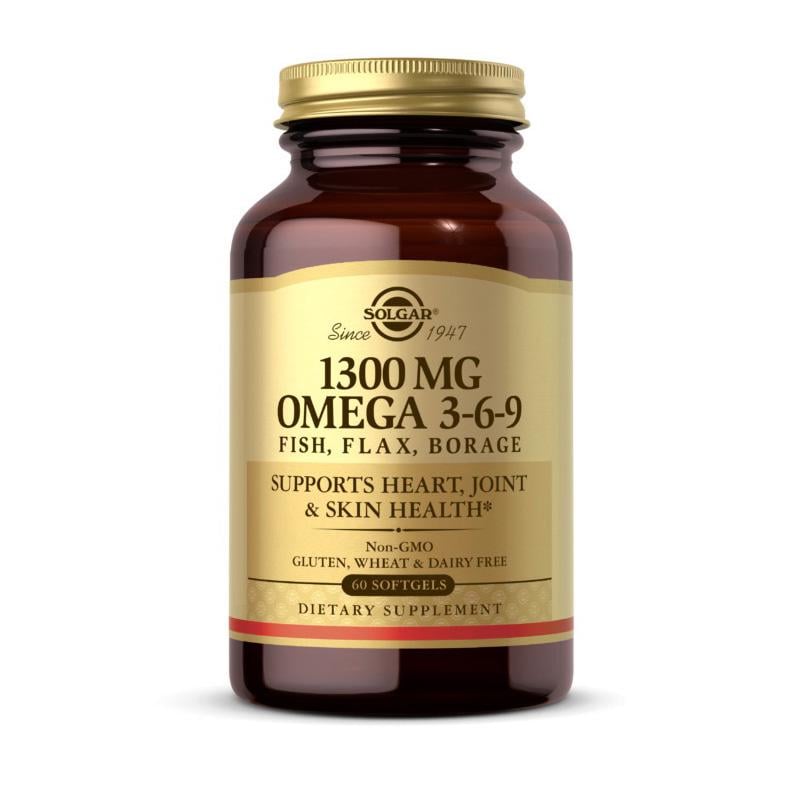 Омега 3-6-9 з риб'ячим жиром олією льону і огірочника Solgar Omega 3-6-9 1300 mg 60 м'яких капс.