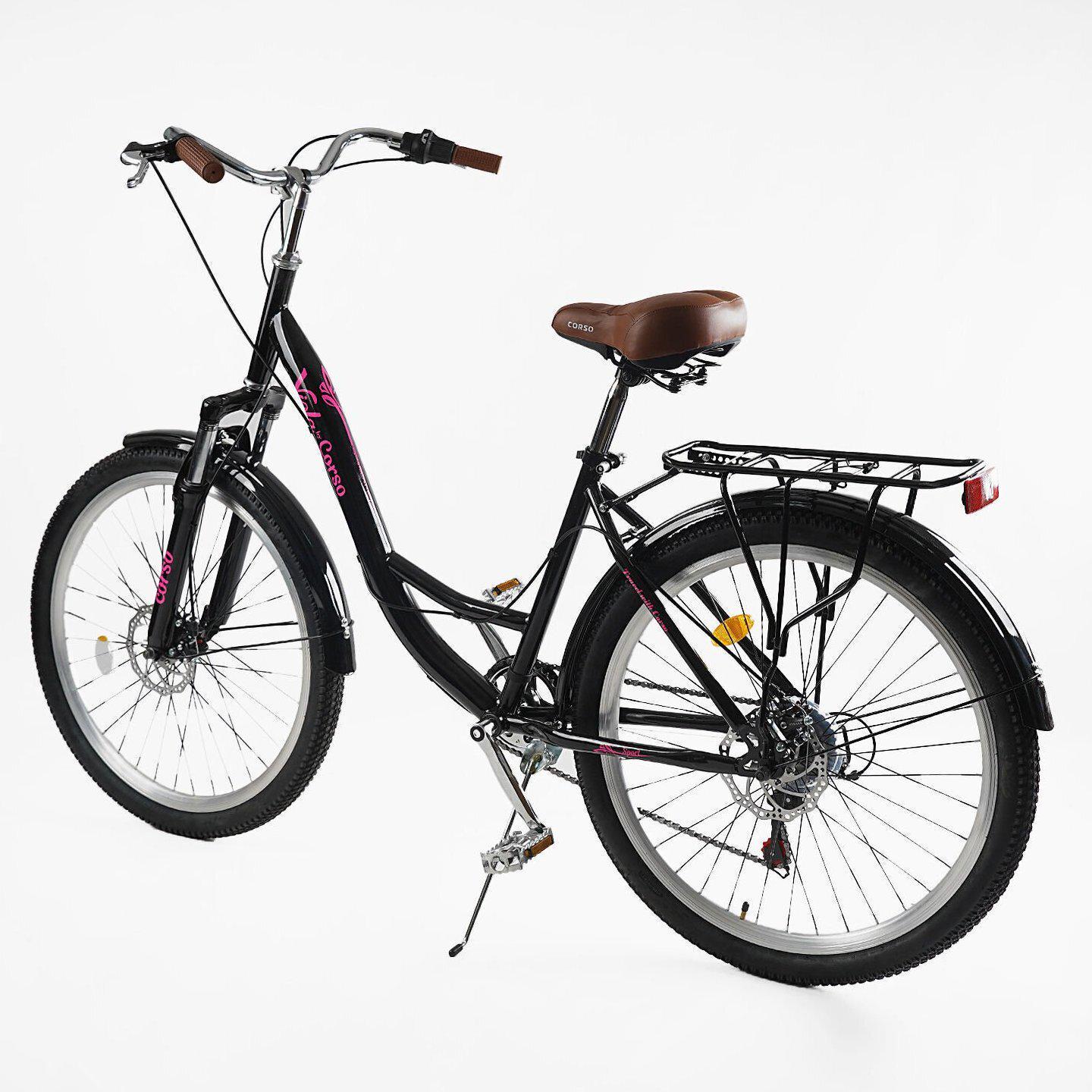 Велосипед городской Corso Viola с багажником рама 17"/26" Черно-розовый - фото 3 Велосипед городской Corso Viola с багажником рама 17"/26" Черно-розовый - фото 3