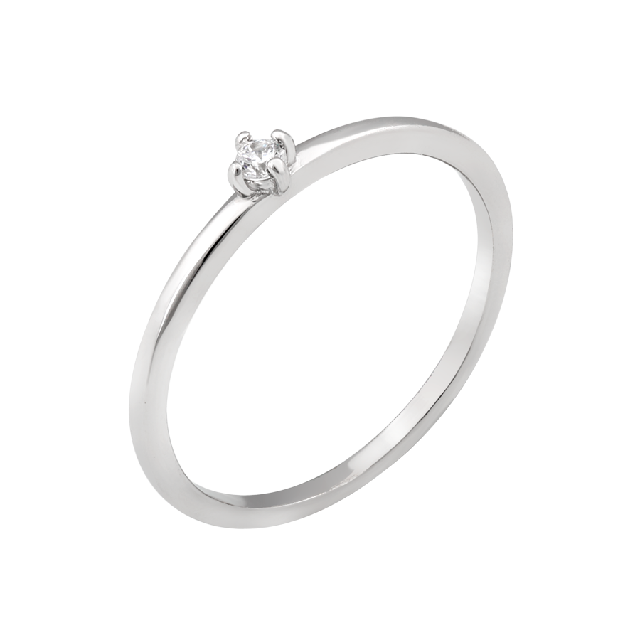 Каблучка срібна витонченої тонкої форми з одним фіанітом у центрі р. 18