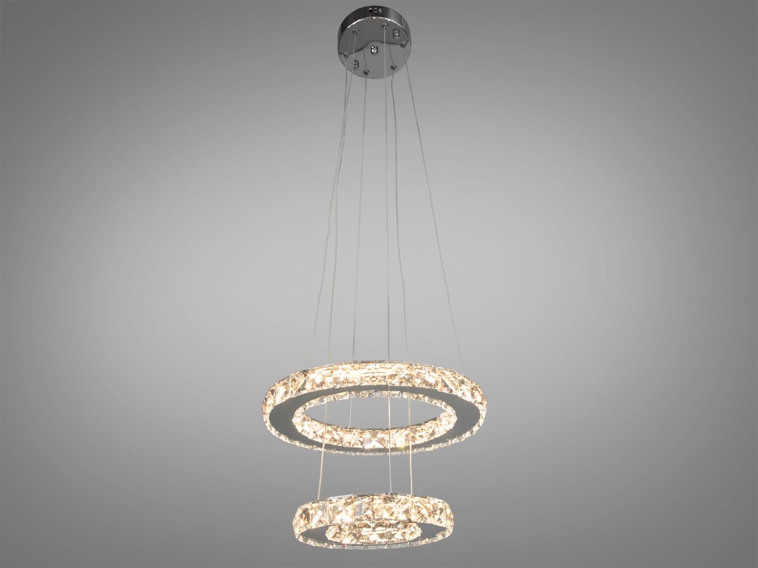 Люстра LED подвесная хрустальная 2 кольца/пульт 30 W Хром (7206-3W/300+200HR)