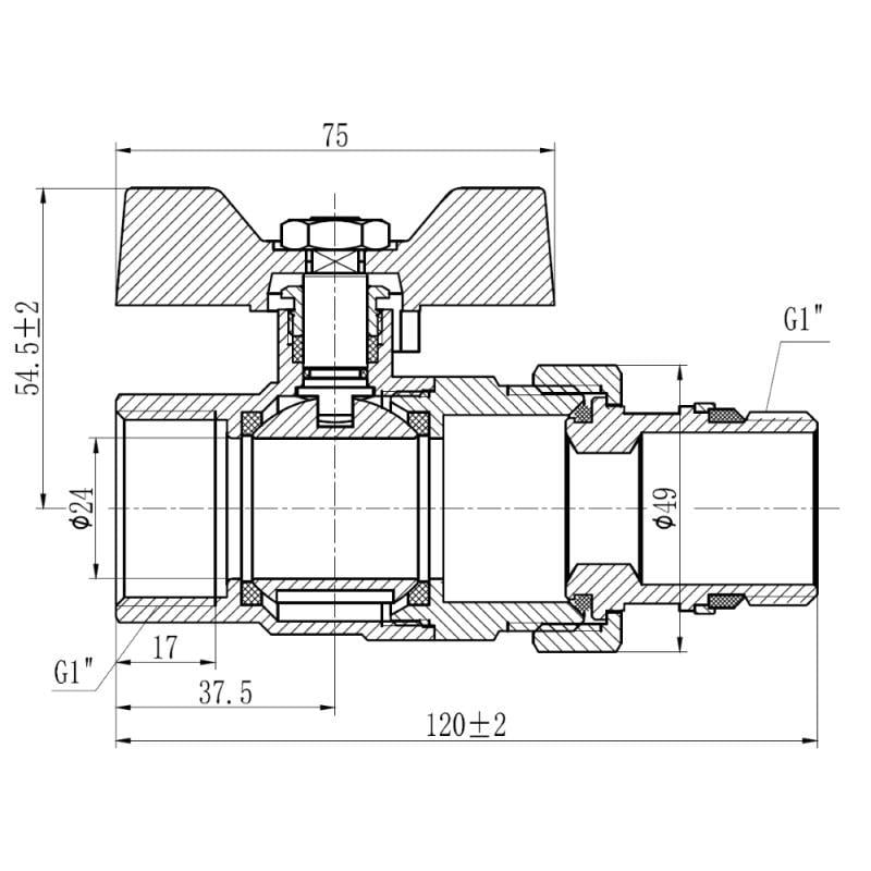 Кран шаровой американка SD Forte 1" с антипротечкой прямой (SF222W25) - фото 2