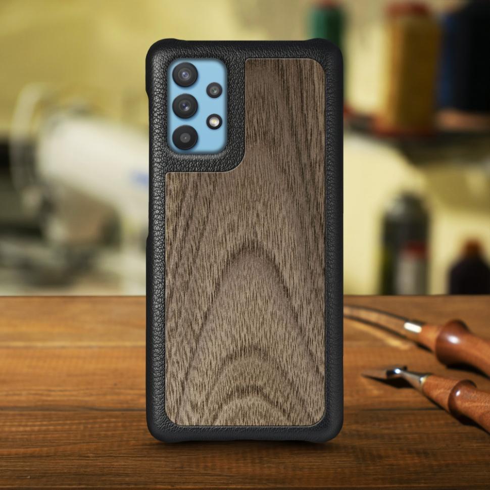 Кожаная накладка Stenk WoodBacker для Samsung Galaxy A32 Черный (70404)