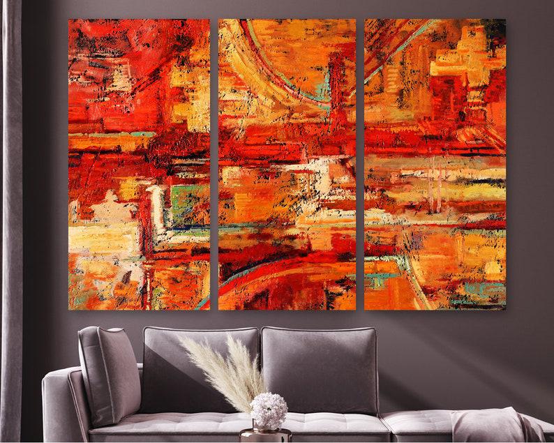 Модульная картина на холсте из трех частей KIL Art Ярко-огненная абстракция 78x48 см (M3_M_175)