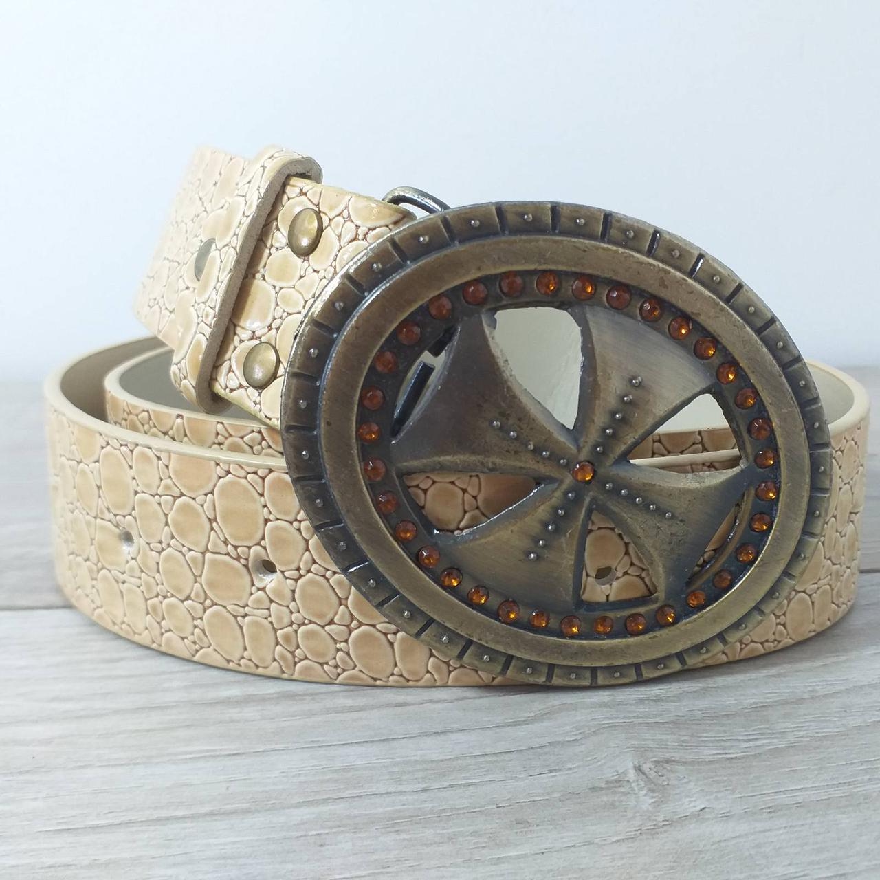 Ремень женский из экокожи с винтажной пряжкой Бежевый (KG-11216)