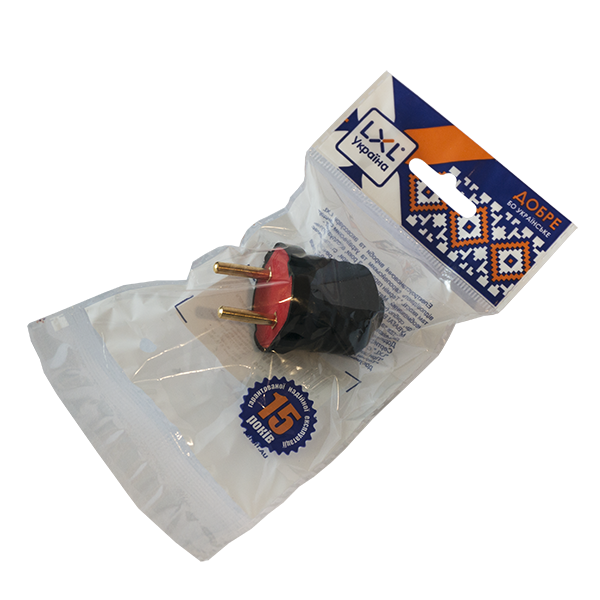 Електровилка штепсельна LXL "Мімоза" 10А 250V без заземлення в упаковці Чорний (124BLP)