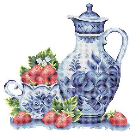 Вишивка бісером Гжель і полуниці ПН-004