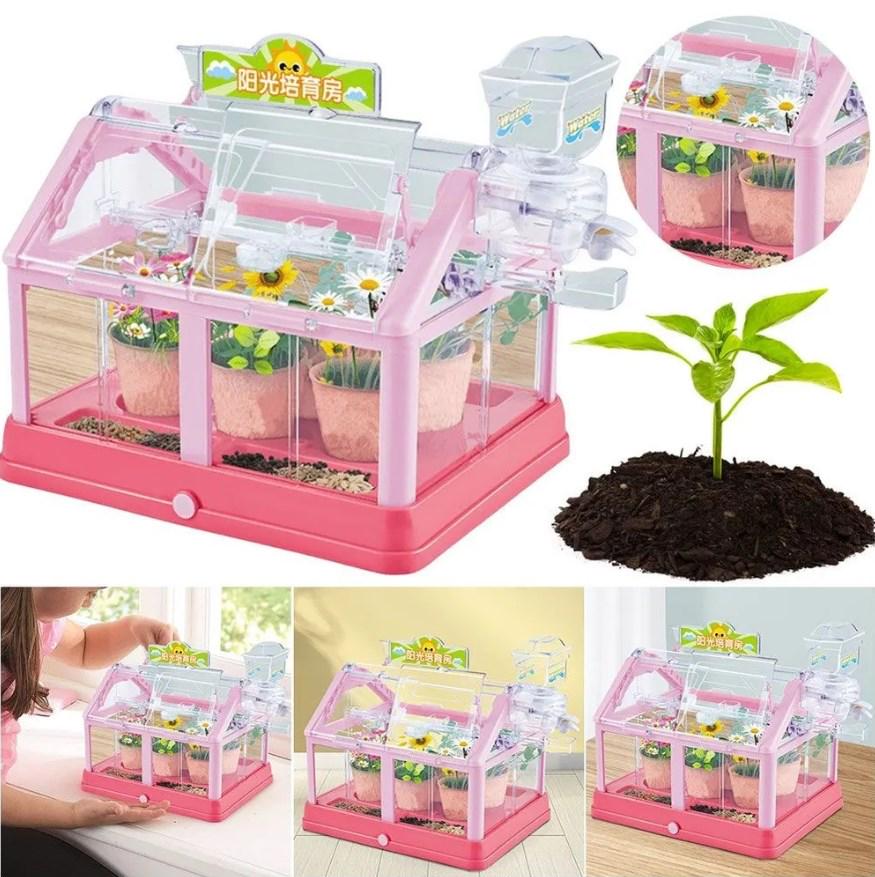 Набор для выращивания растений Мини Теплица с системой полива и солнечными светодиодными лампами Розовый (425/1) - фото 3