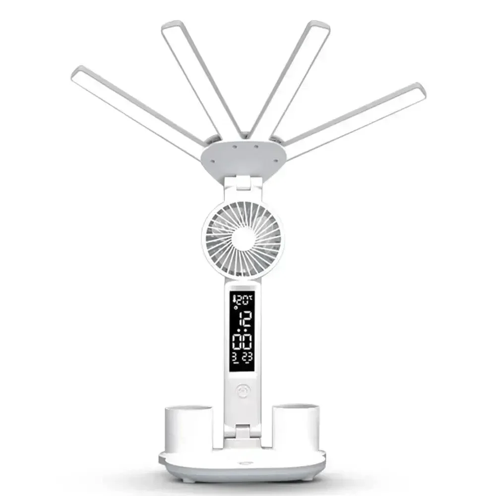 Настольная LED-лампа KRX-1011 4в1 с вентилятором/часами и подставкой-органайзером Белый