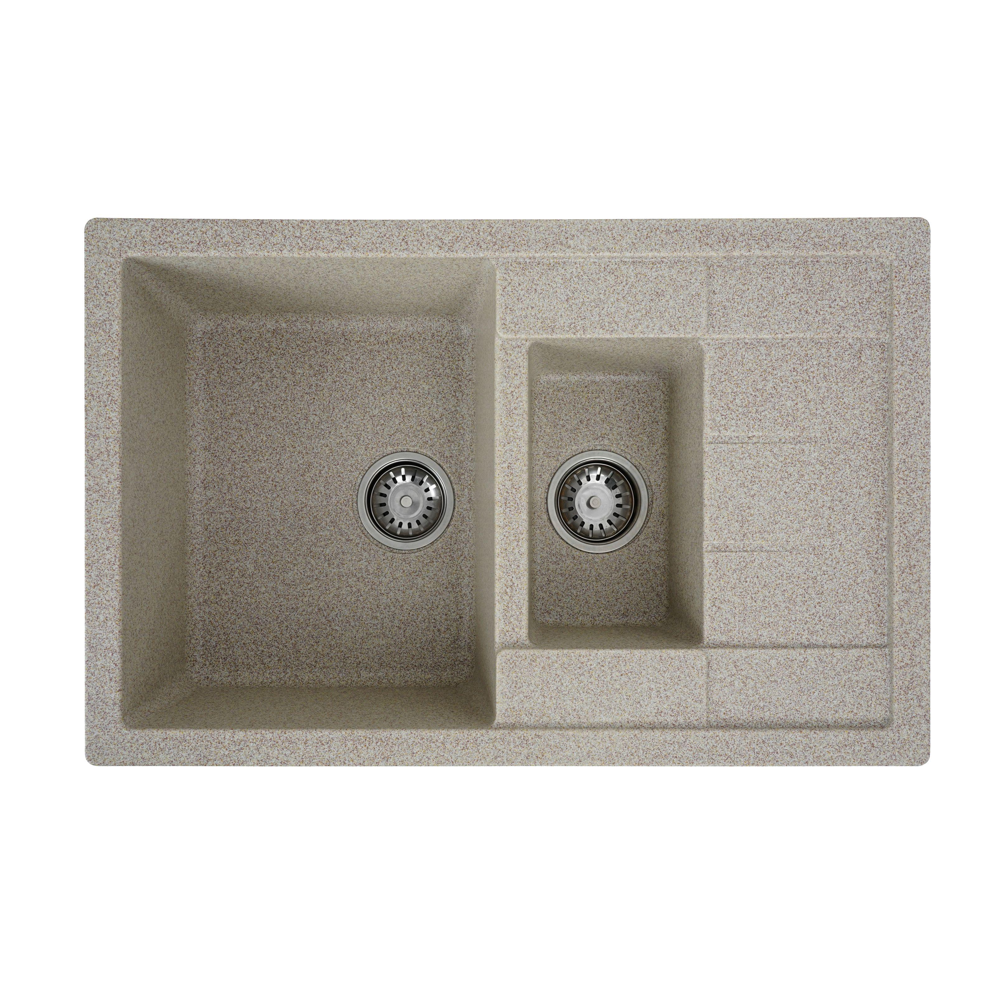 Мойка кухонная Platinum PLS-A25168 гранитная прямоугольная полторы чаши 780x500 мм Бежевый (152200)