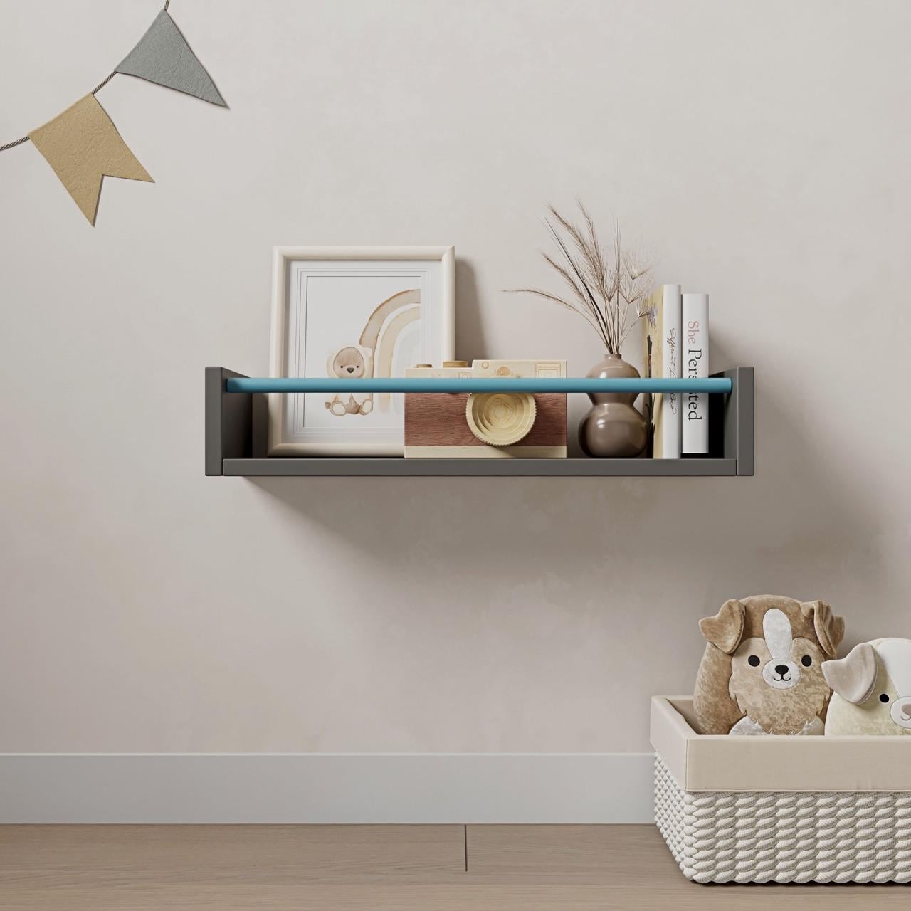 Полка настенная DNP-2 для книг детская с нагелем 500х150х100 мм Антрацит/Синий (22103665)