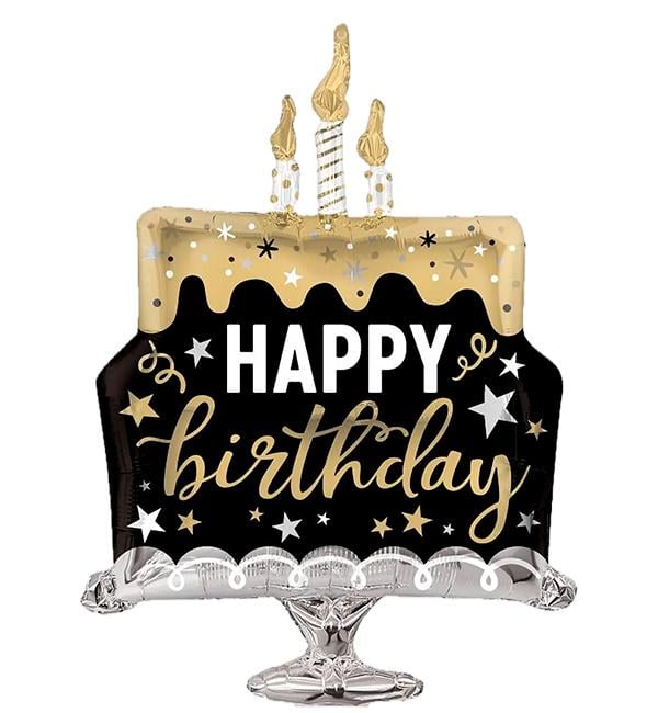 Воздушный шар Anagram Торт Happy Birthday 55х73 см Черно-золотой (56517)
