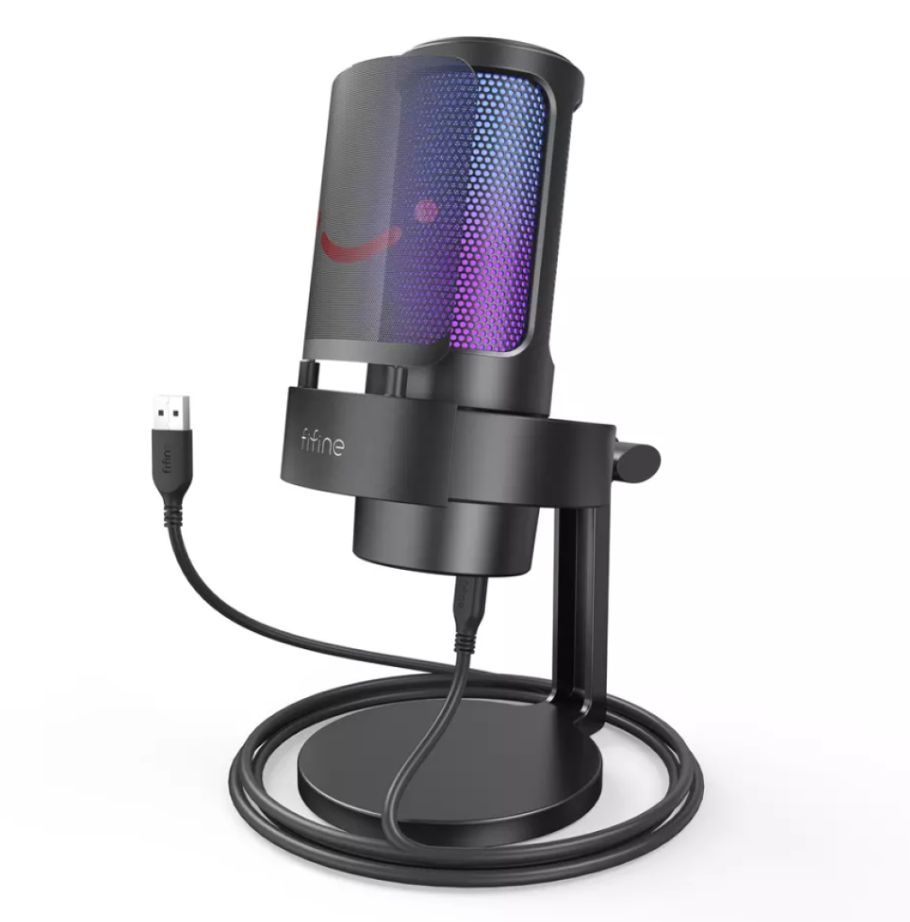 Микрофон конденсаторный FIFINE AmpliGame A8 USB с регулируемой RGB-подсветкой и POP-фильтром Черный