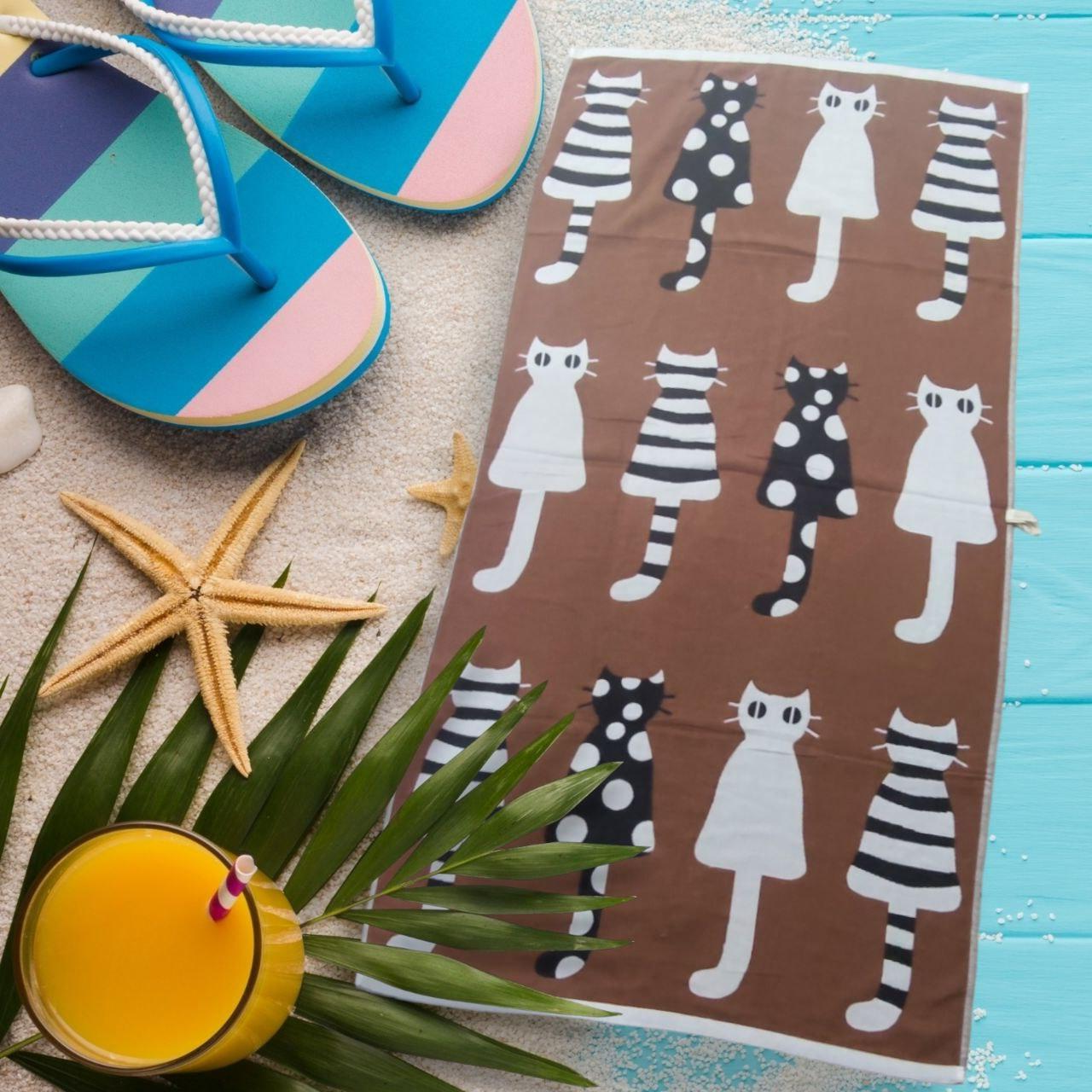 Полотенце Милые кошки из льна 70х140 см 1 шт. Коричневый (00687) Полотенце Милые кошки из льна 70х140 см 1 шт. Коричневый (00687)