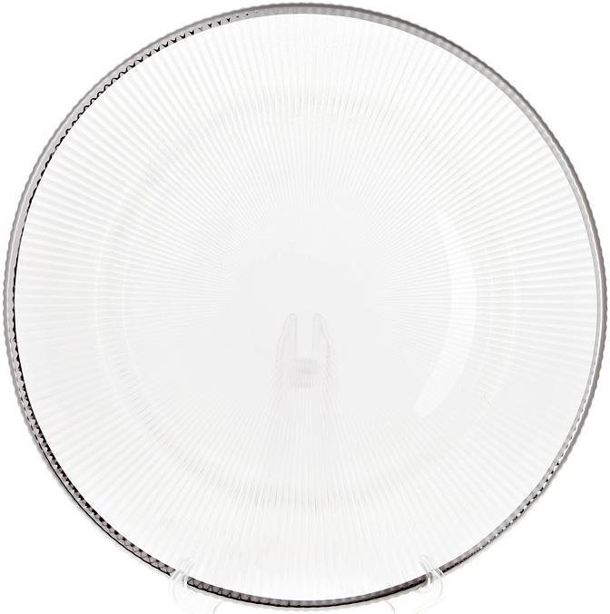 Блюдо сервировочное 33 см подставная тарелка стекло Прозрачный с серебряной каймой (BD-587-042)