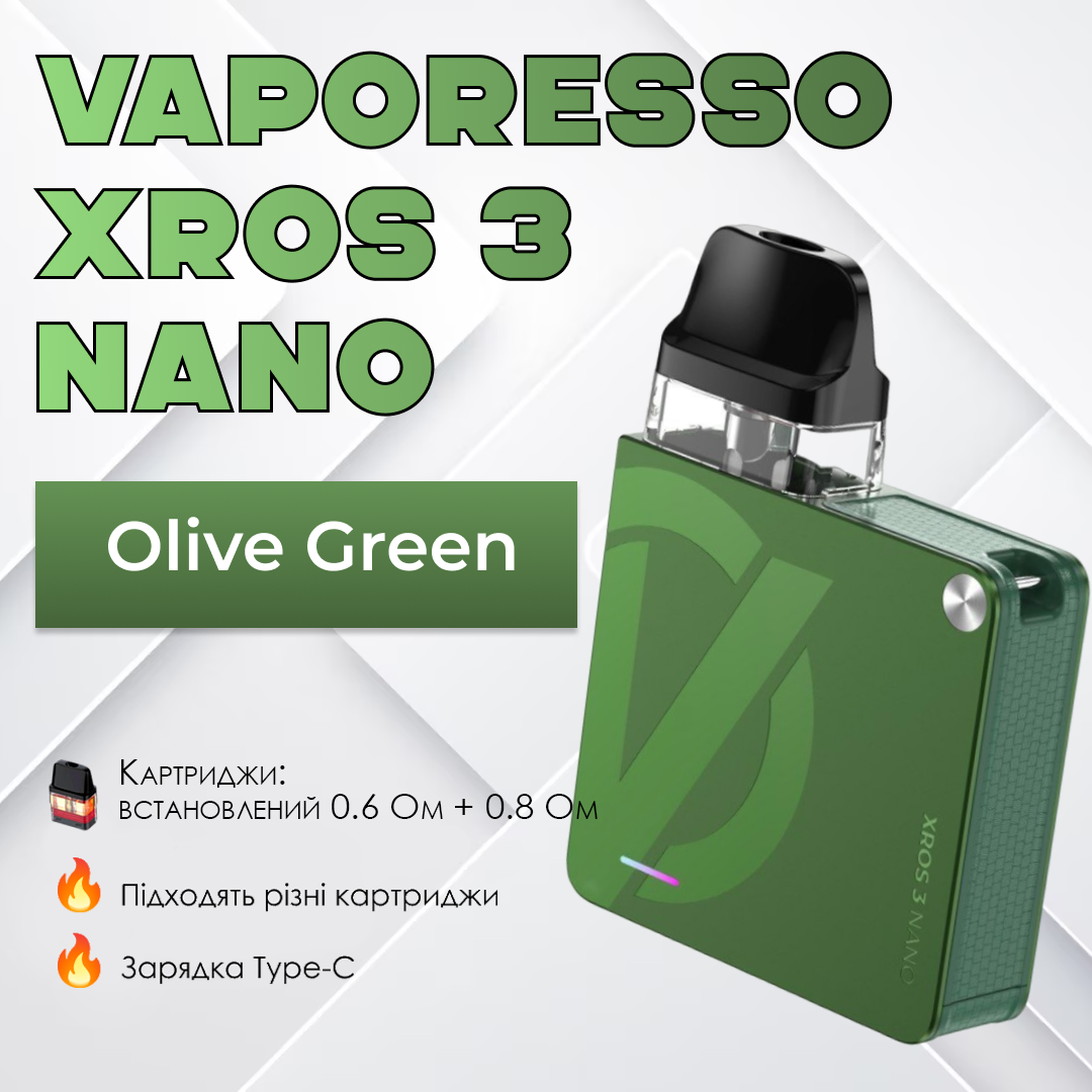 POD-система Vaporesso XROS 3 Nano Pod Kit многоразовая 1000 mAh 2 мл Olive Green (70acb56b) - фото 7