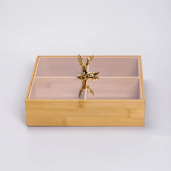 Менюшка бамбуковая Yiwu HB-40-1 квадратная с крышкой 25х25х6,5 см Бежевый (2764779144)