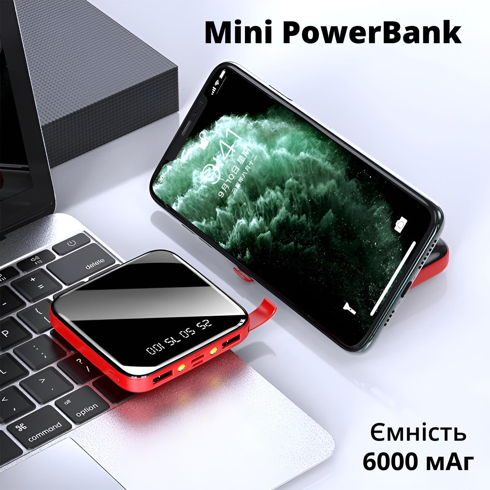 Портативний акумулятор/компактний/зовнішній Power Bank 6000 mAh на 2 USB виходи Червоний - фото 2