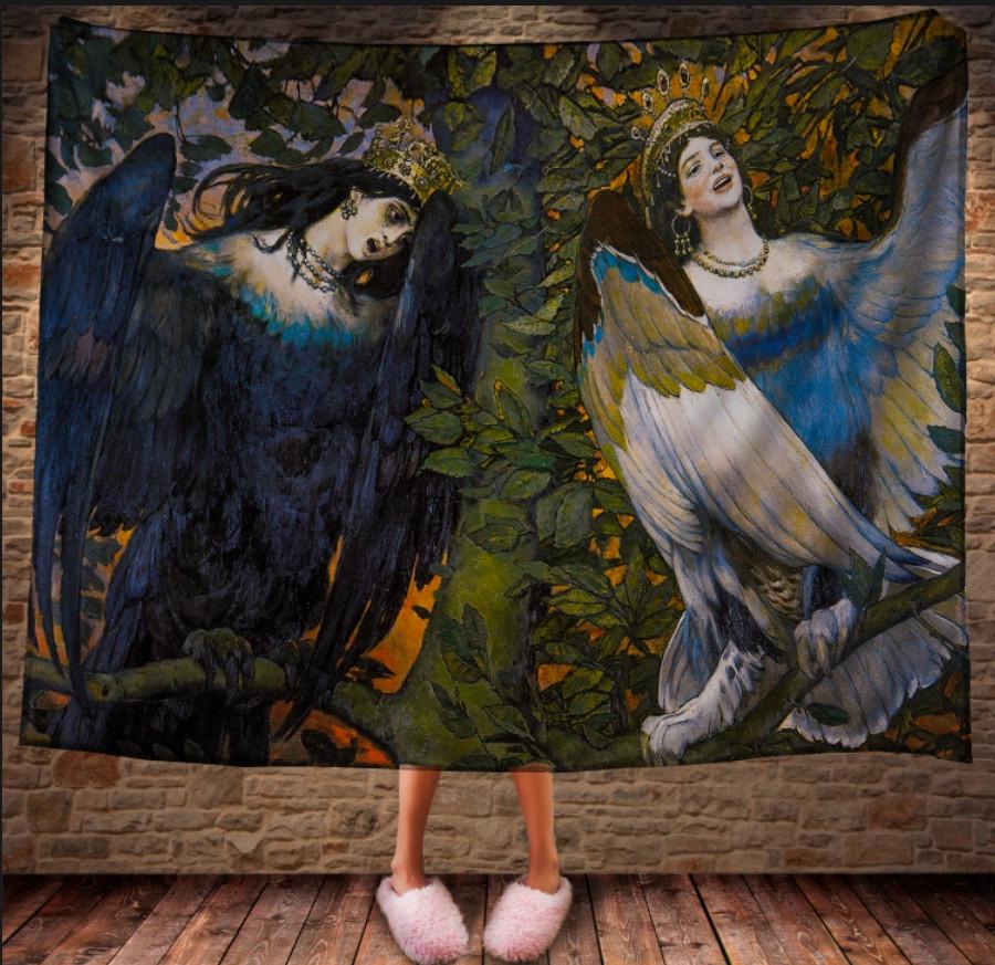 Плед с 3D принтом Картина Васнецова Мифические существа Сирин и Алконост 150x200 см (epi_0431)