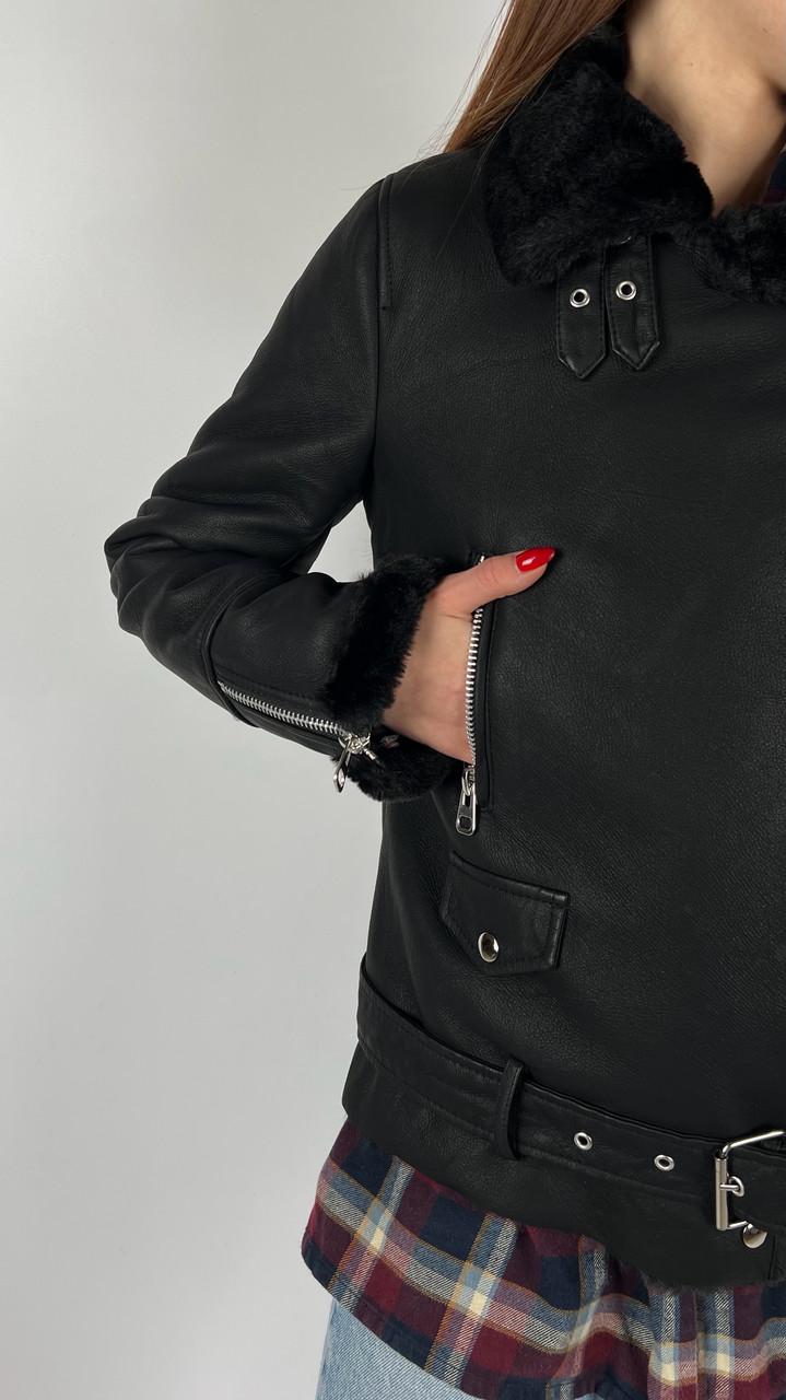 Дубленка женская Бренд #908-02 M Черный (23918484) - фото 4