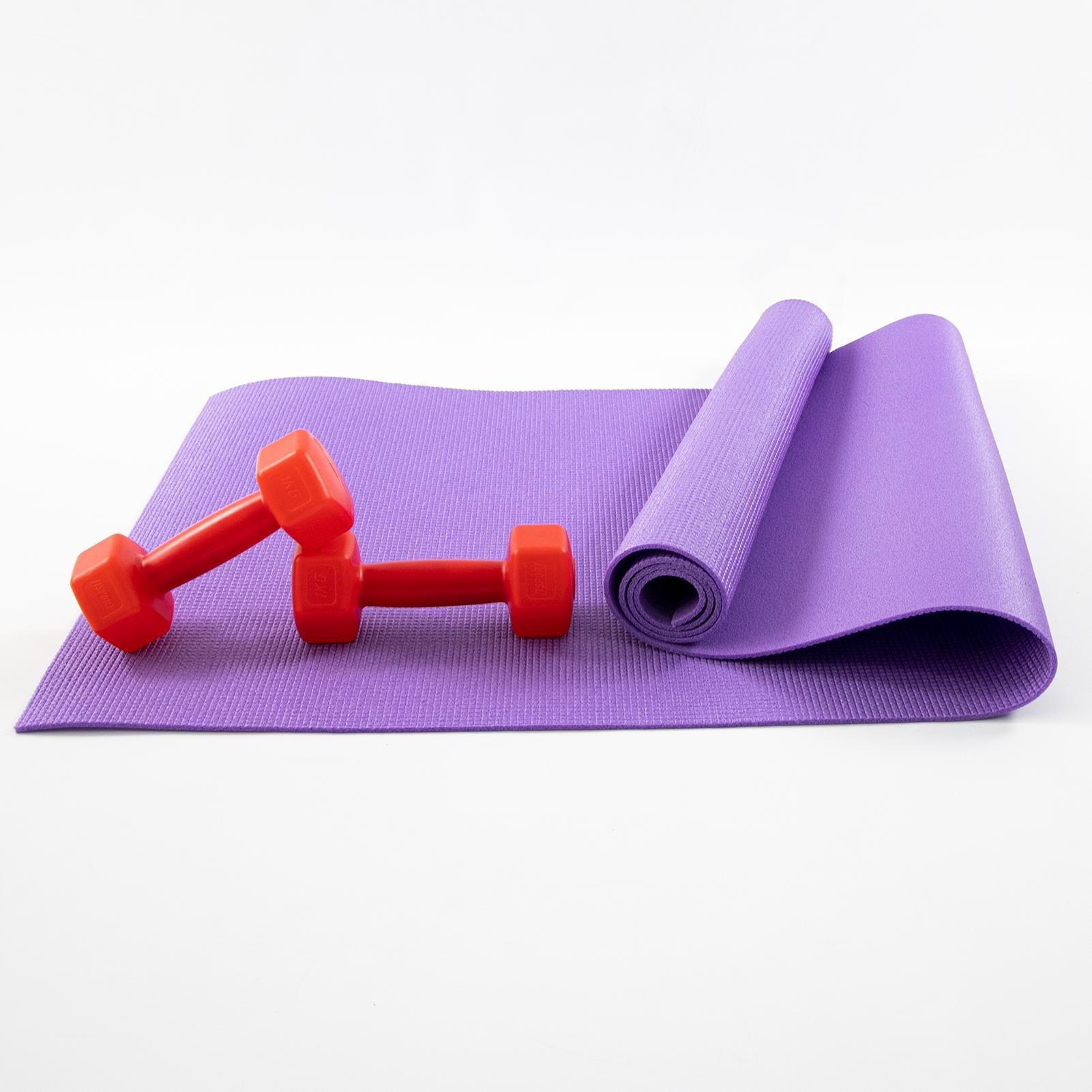 Килимок для йоги та фітнесу та гантелі для фітнесу 2 шт. по 1кг Osport Set 81 Фіолетово-червоний (n-0111) - фото 1