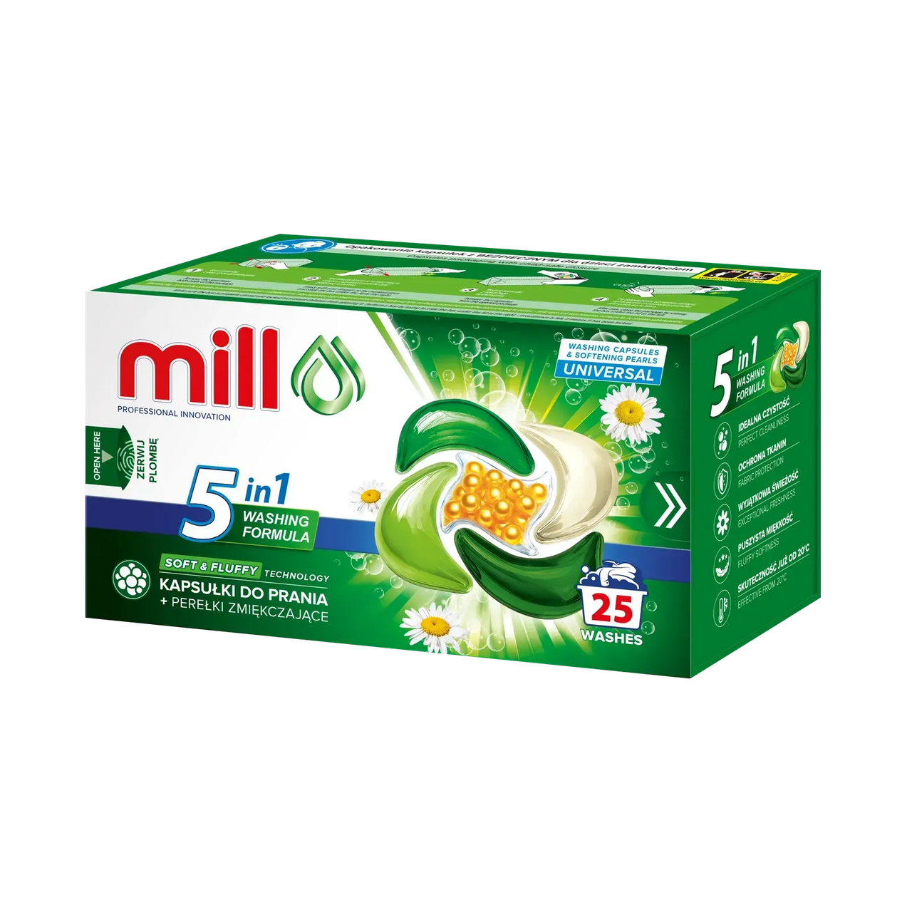 Капсули для прання з пом'якшуючими перлинами MILL UNIVERSAL 5в1 25 шт.