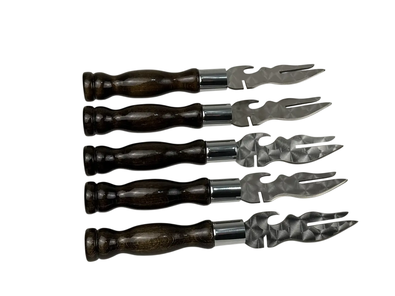 Набір вилка та ніж для зняття м'яса Grillmaster з дерев'яними ручками сталевий 5 шт. (10-164-SH-3130)