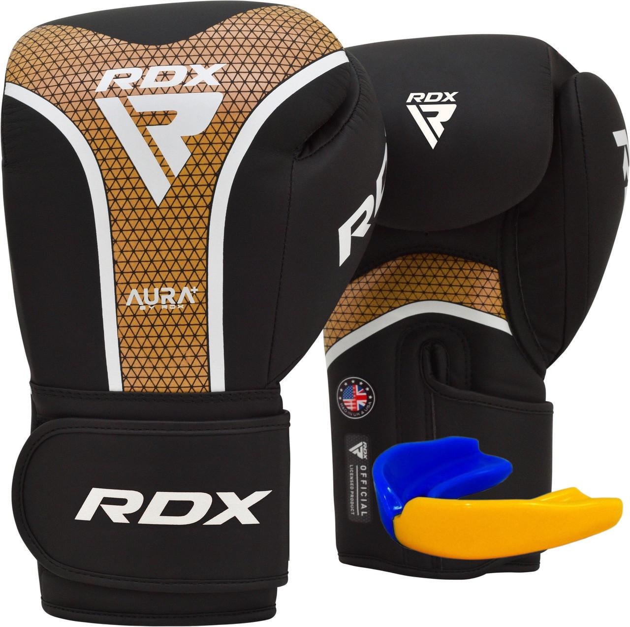 Боксерские перчатки RDX AURA PLUS T 17 с капой 16 ун. Black Golden (BGR-T17BGL-16OZ+)
