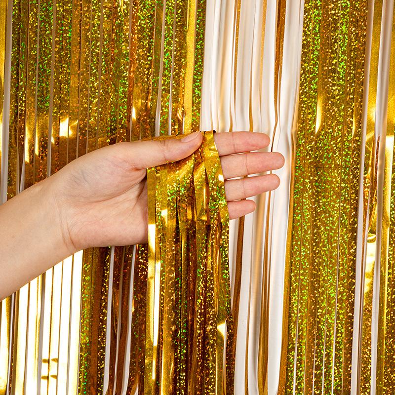 Дождик-штора новогодний для фотозоны с голограммой длинный 2х1 м Золотистый (65390/2) - фото 4