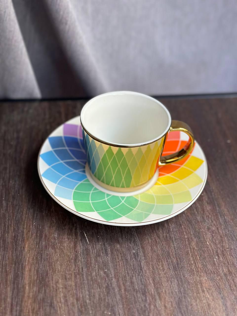 Чашка с блюдцем Stenson Радуга керамика зеркальная 90 мл (R88424)