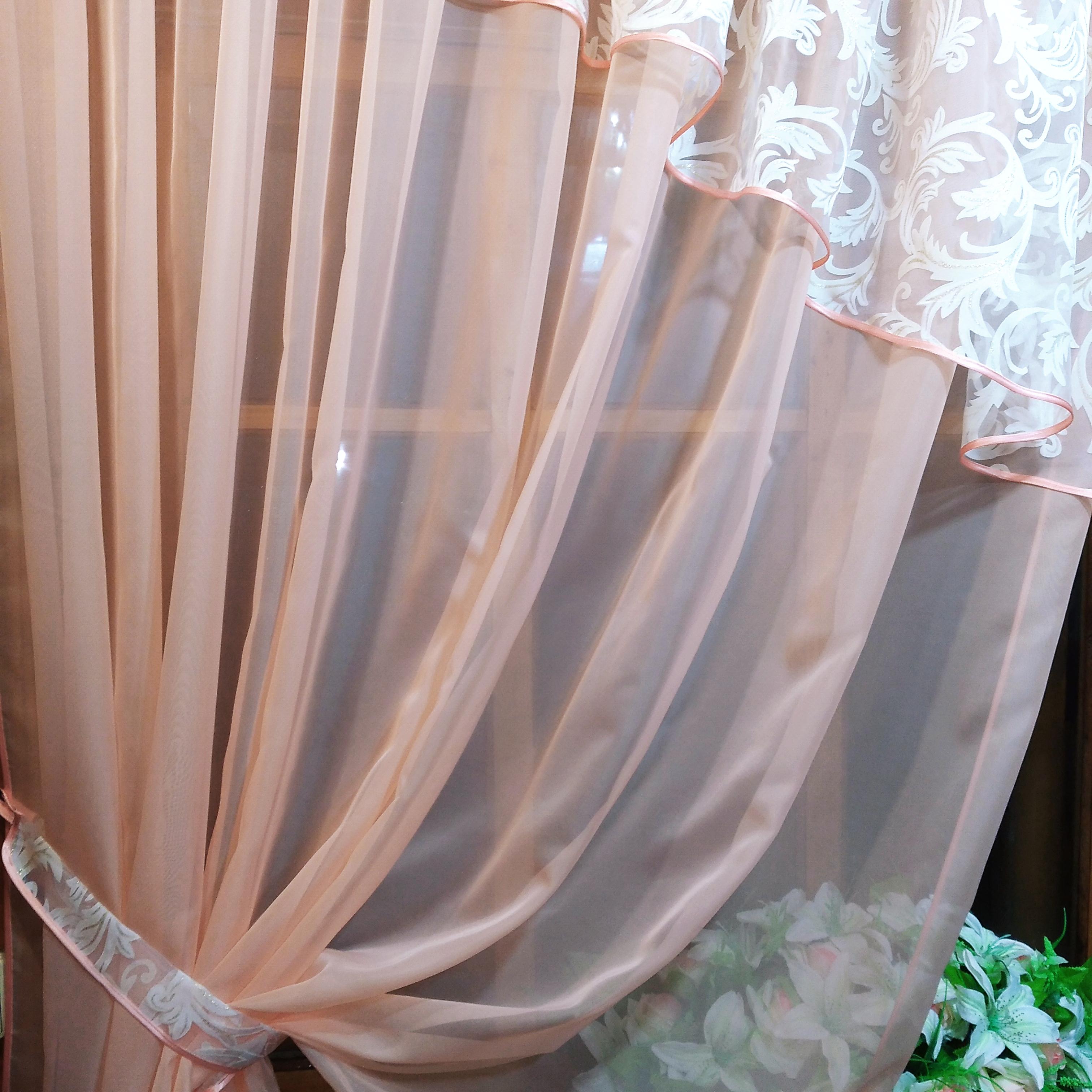 Занавеска кухонная короткая готовая Анжелика вензель левая Персиковый - фото 3 Занавеска кухонная короткая готовая Анжелика вензель левая Персиковый - фото 3